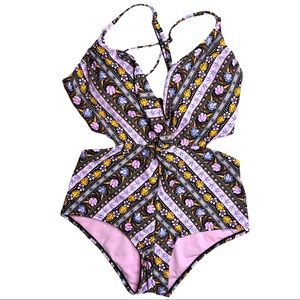 EUC floral print one piece swim suit
